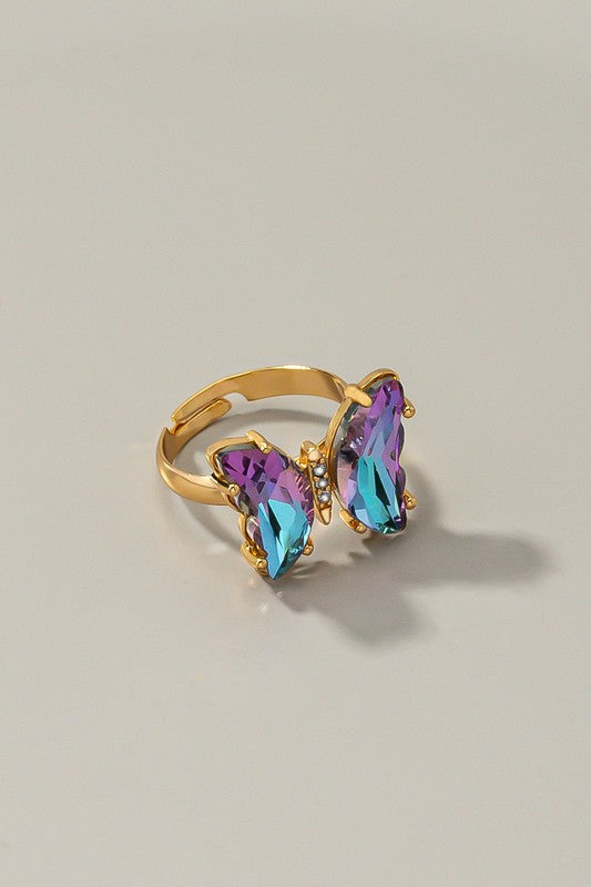 Colorful Glass Butterfly Ring