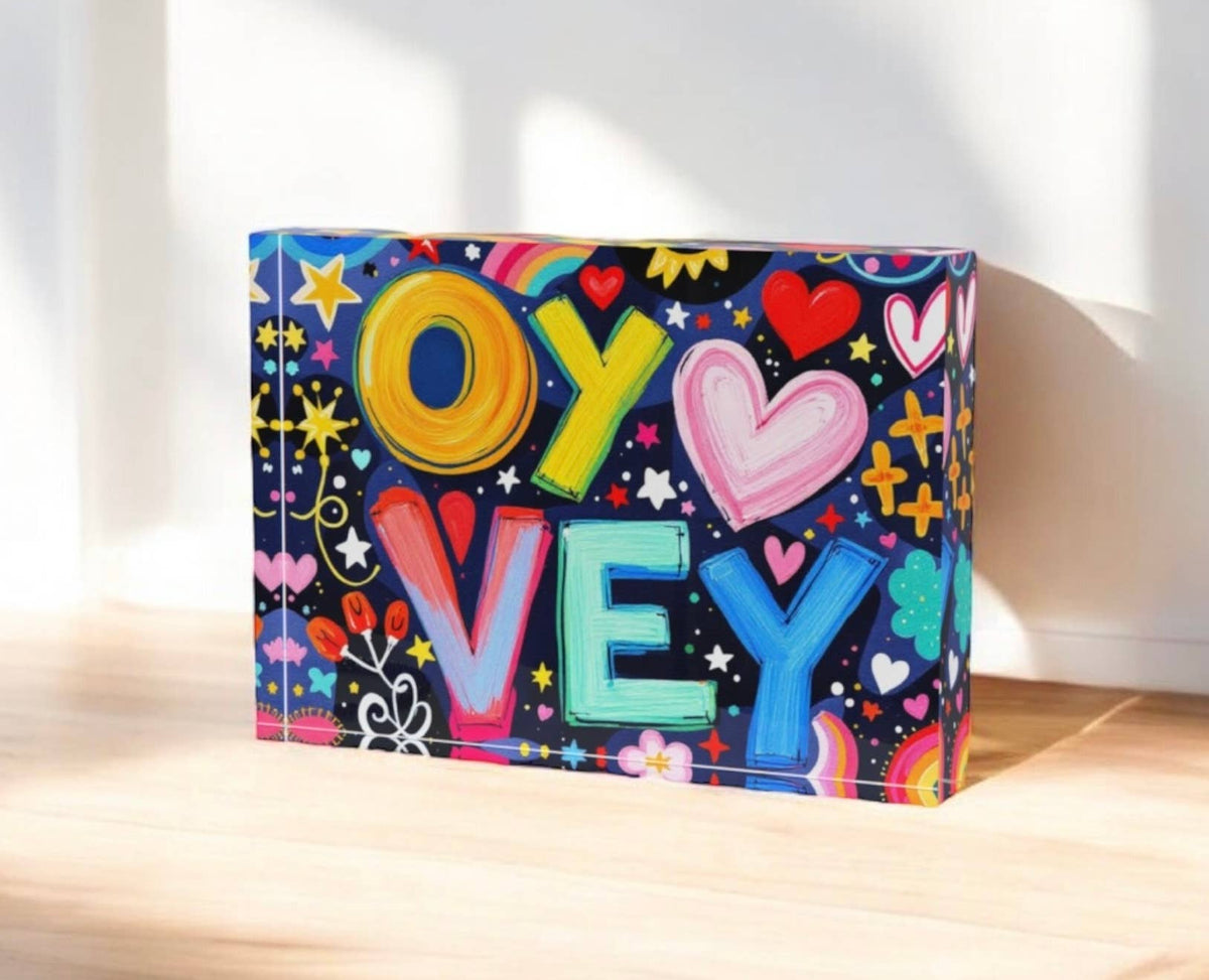 Oy Vey Judaica Art Crystal Block Table Decor