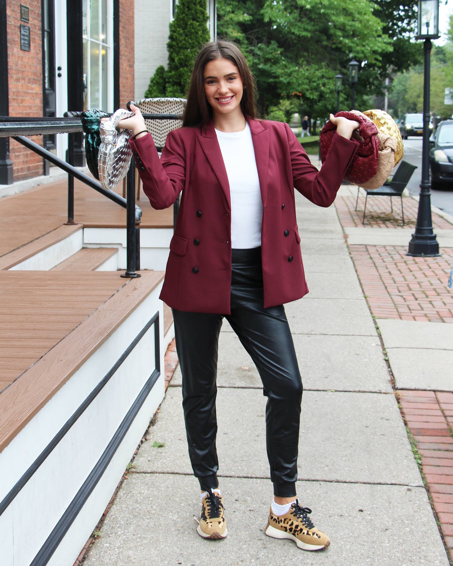 Ava Woven Knotted Handbag Burgundy