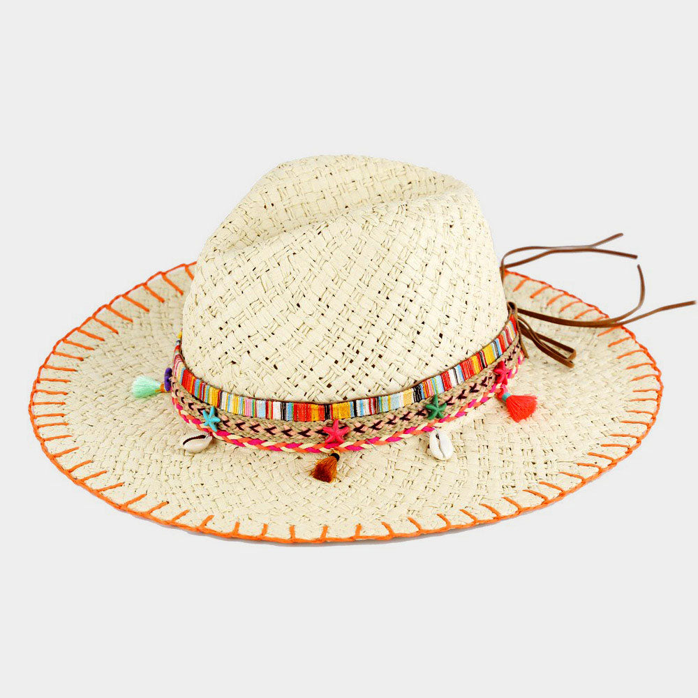 Mixed Color Straw Sun Hat With Woven Detail