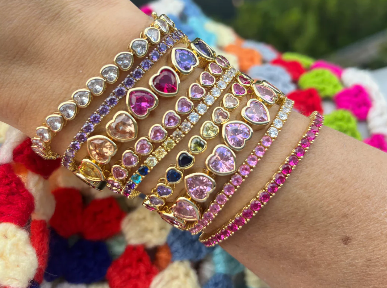 Rainbow Stretchy Bezel Heart Bracelet