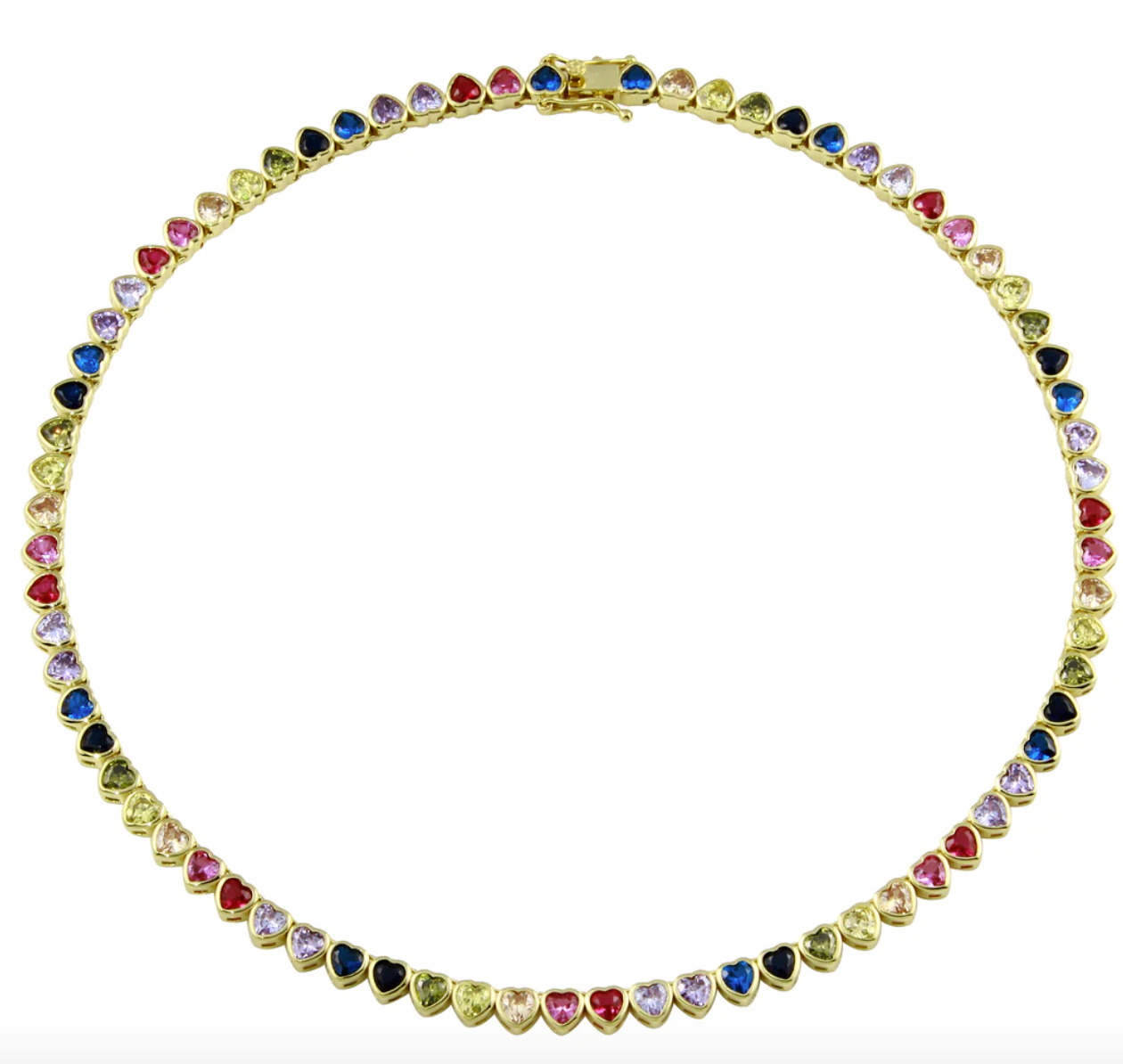 Rainbow Bezel Heart Tennis Necklace