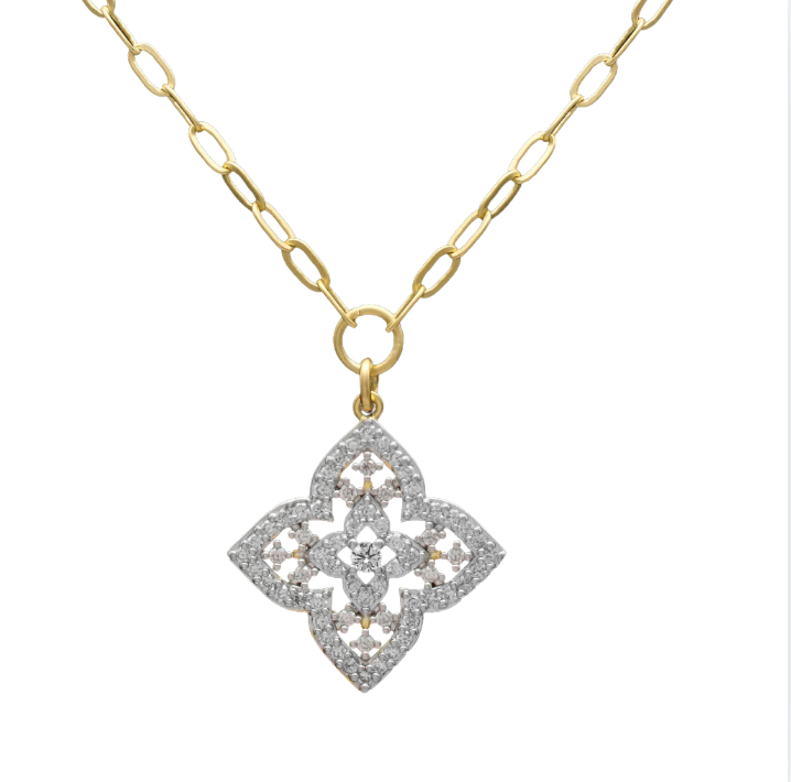 Gold Necklace with Pave Flower