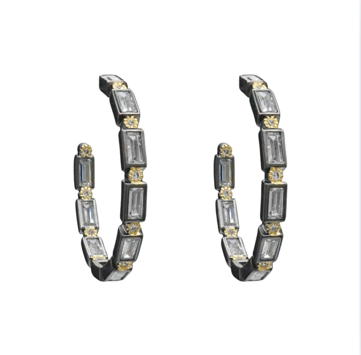 Hoop earrings with Rectangle Baguette stones
