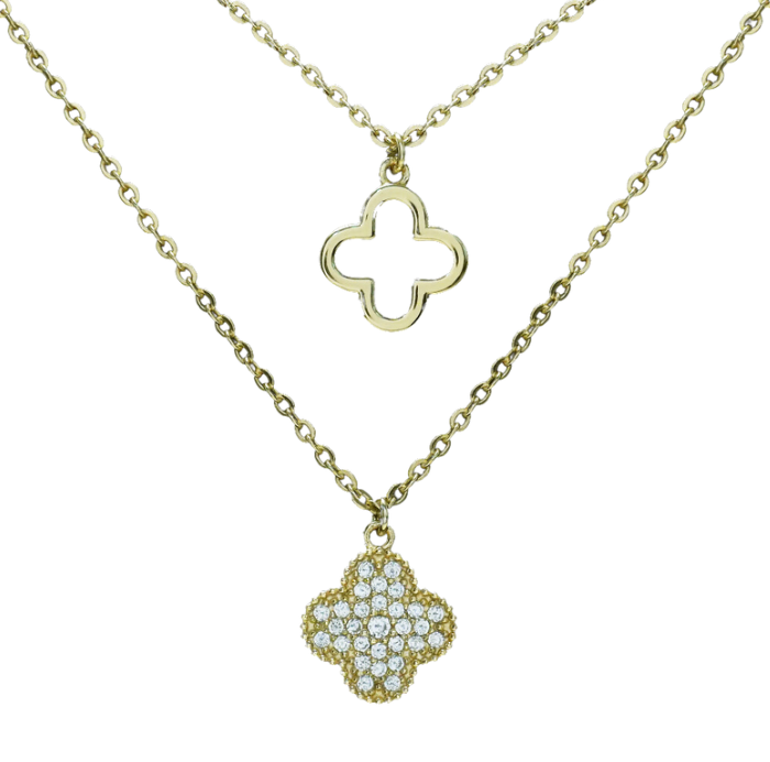 Pave and open flower Necklace