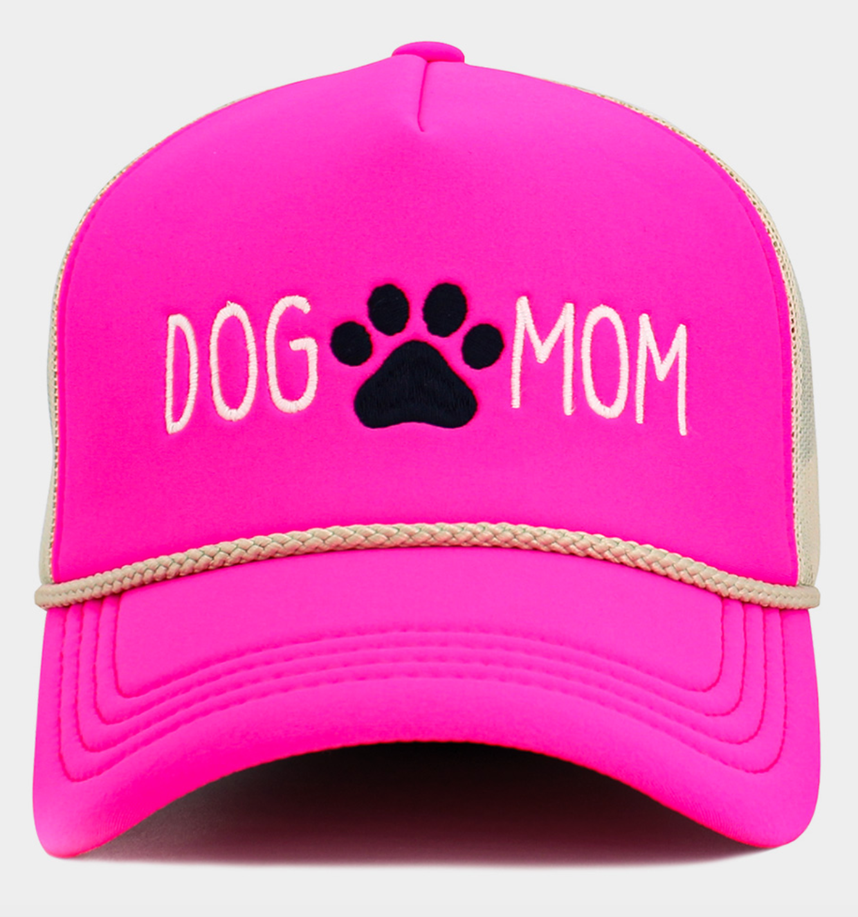 DOG MOM Message Paw Embroidered Mesh Back Trucker Hat