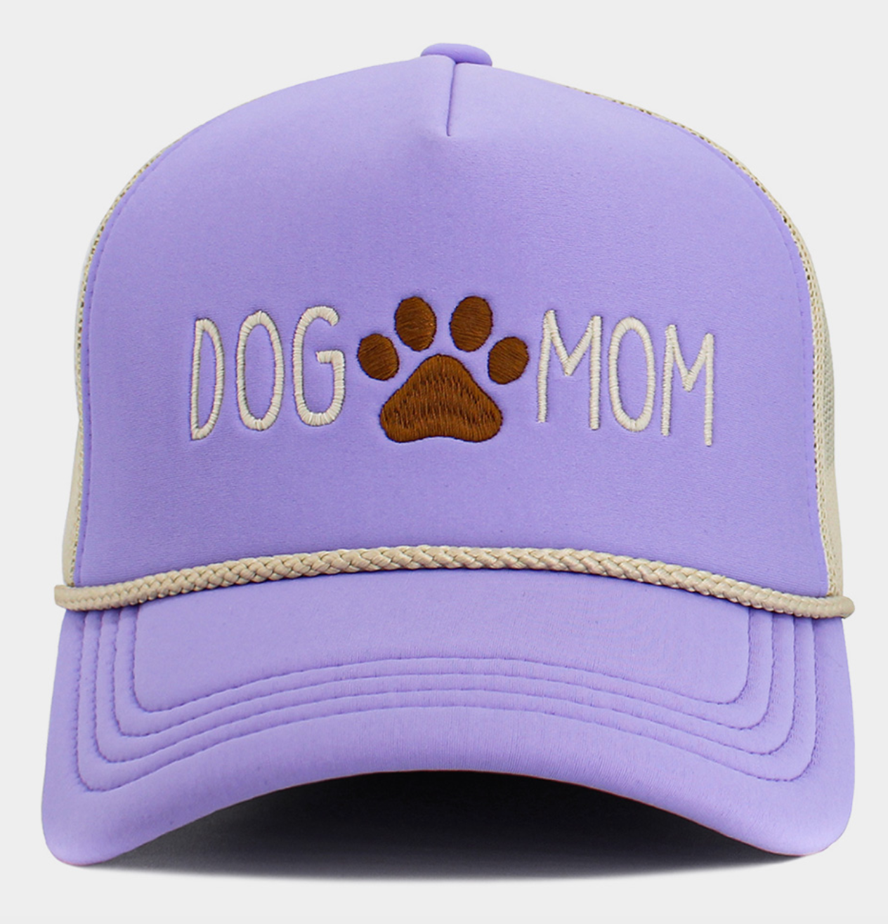 DOG MOM Message Paw Embroidered Mesh Back Trucker Hat lavender