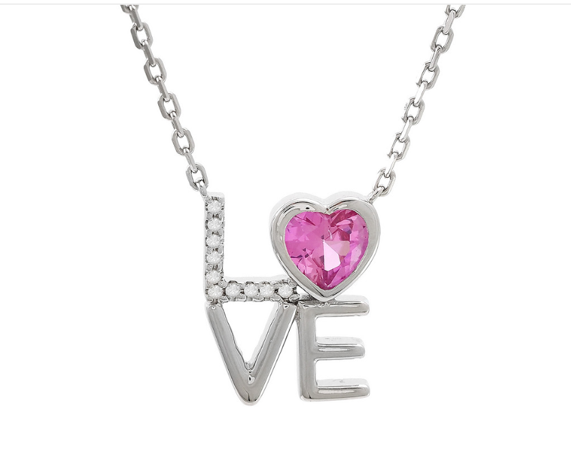 Love Neacklace with Pinlk Topaz Stone