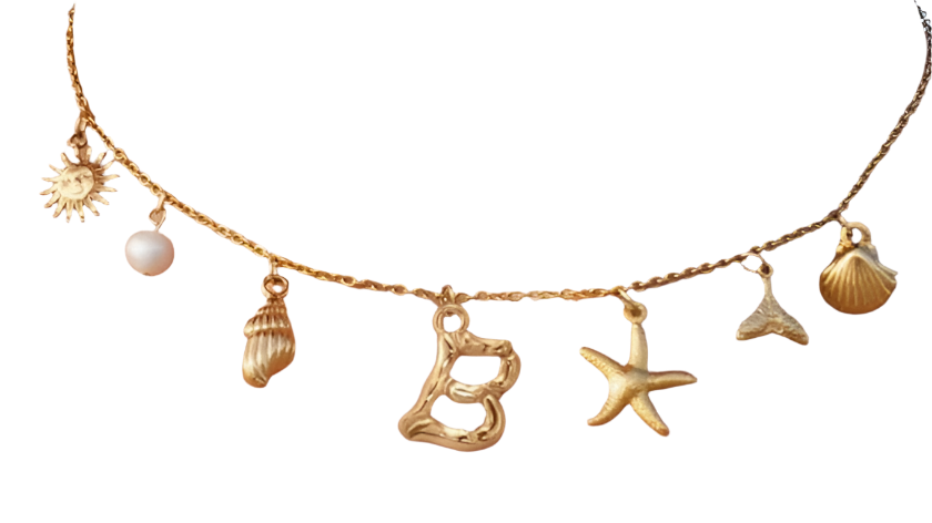 Initial Charm Necklace with Gold Charms Pendant Boho Summer Seashell Beach Inspired by LOVE ISLAND