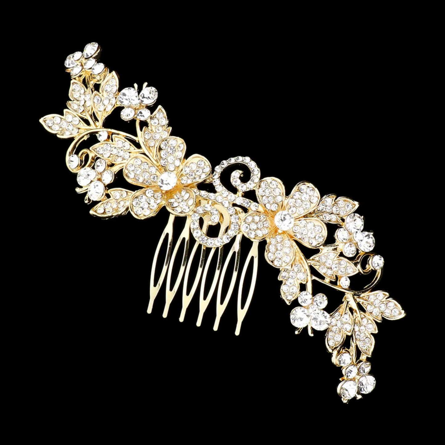 Stone Embellished Flower Leaf Hair Comb