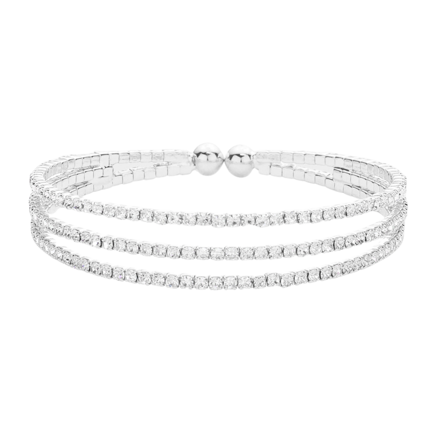 Three Row Layered Rhinestone Cuff Bracelet