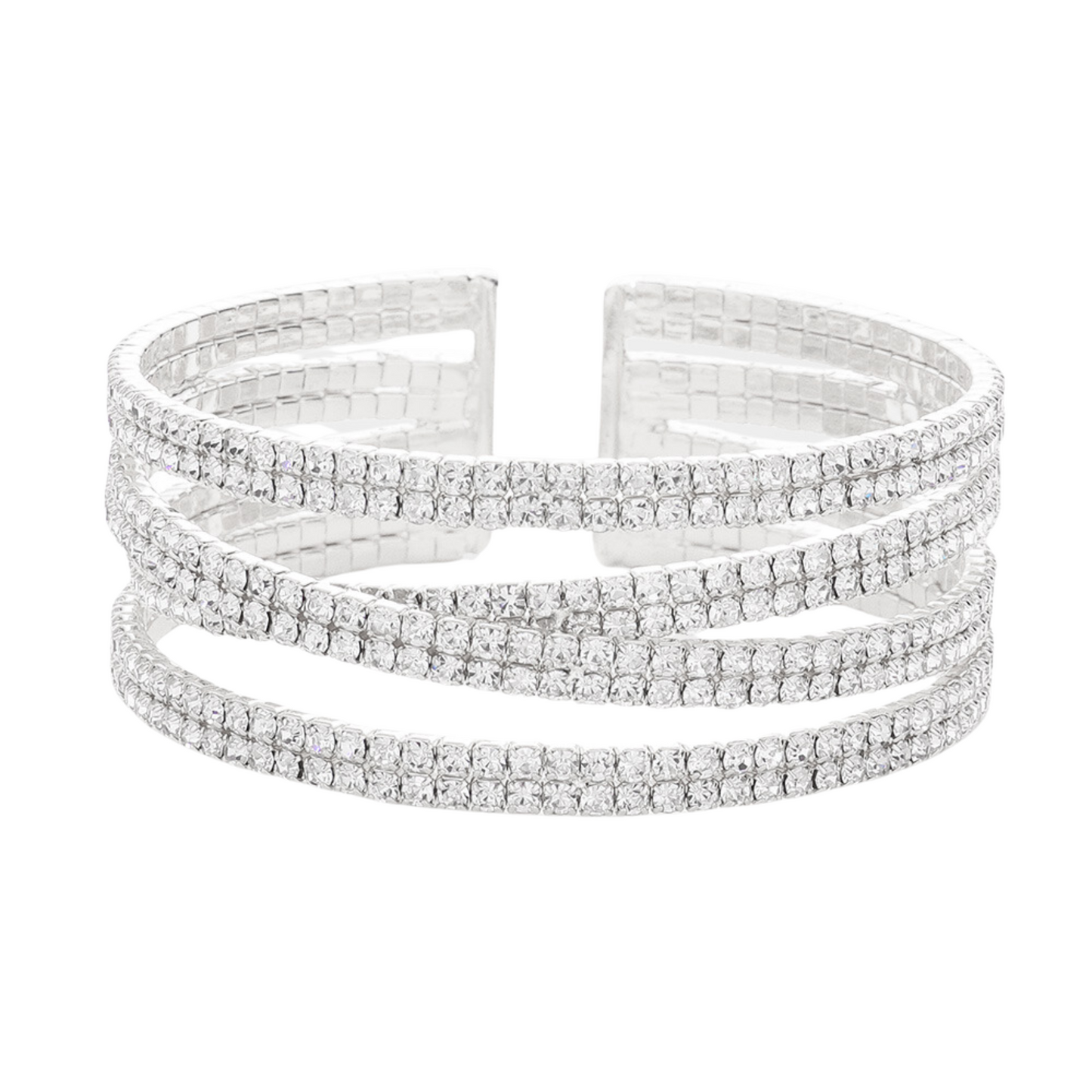Rhinestone Pave Crisscross Cuff Evening Bracelet
