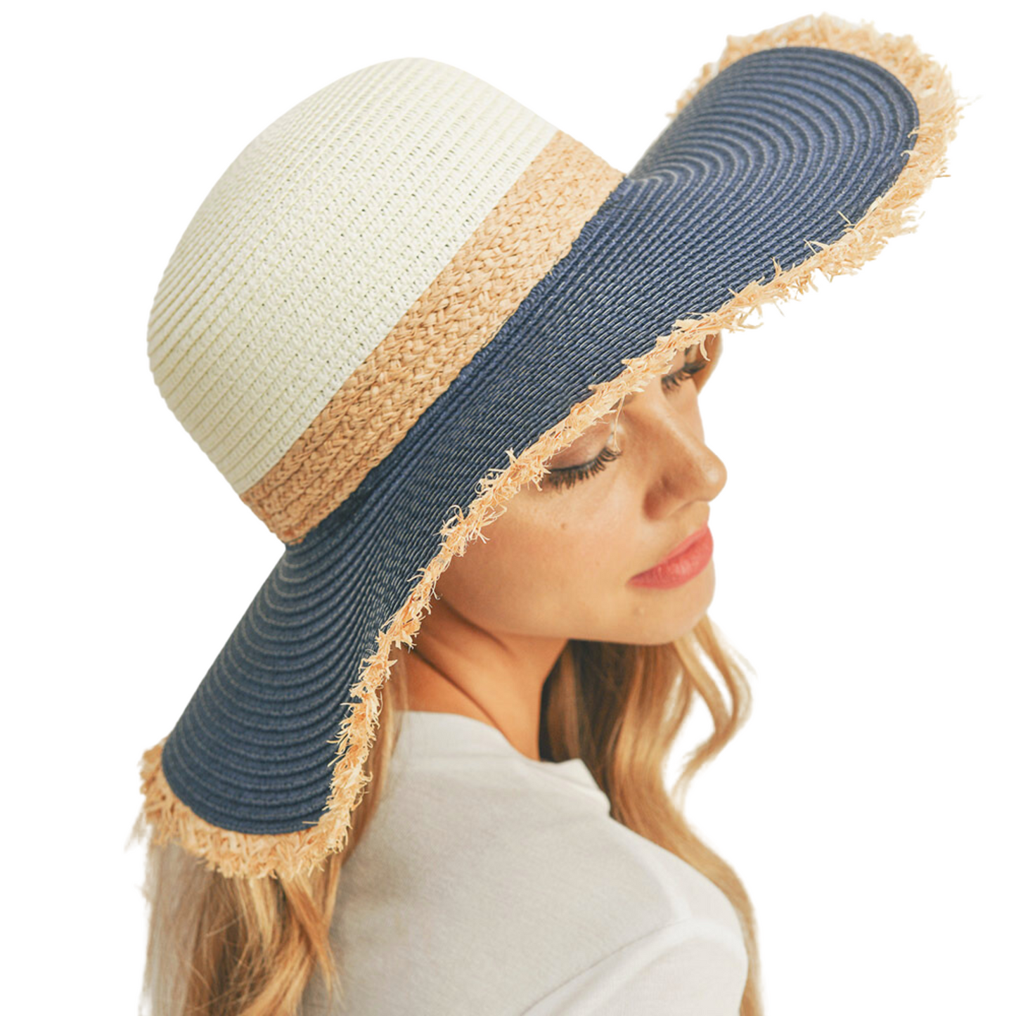 Frayed Edge Straw Floppy Sun Hat