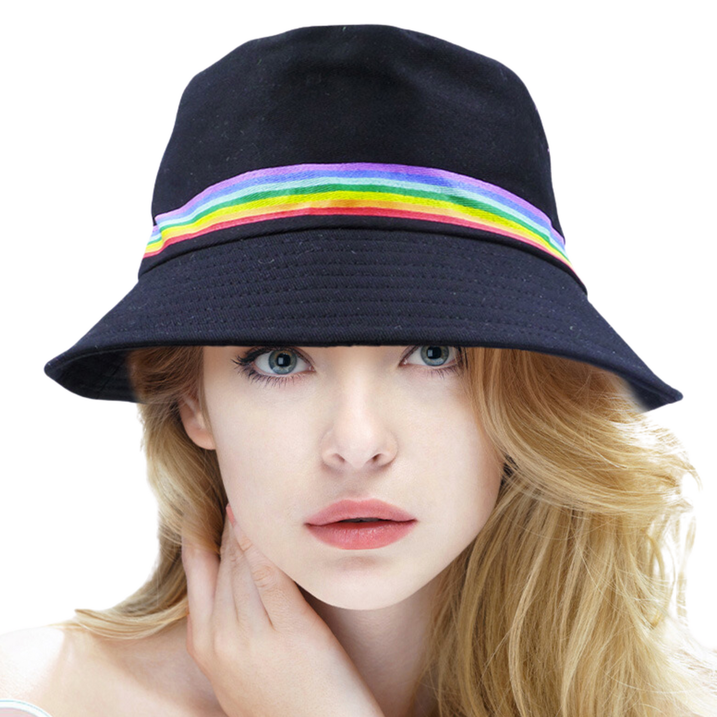 Reversible Rainbow Color Block Accented Bucket Hat