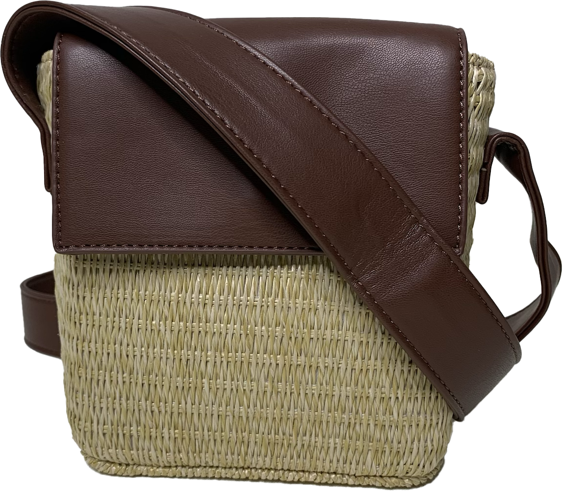 Basket Weave With Faux Nappa Leather Crossbody Bag-The Celeste