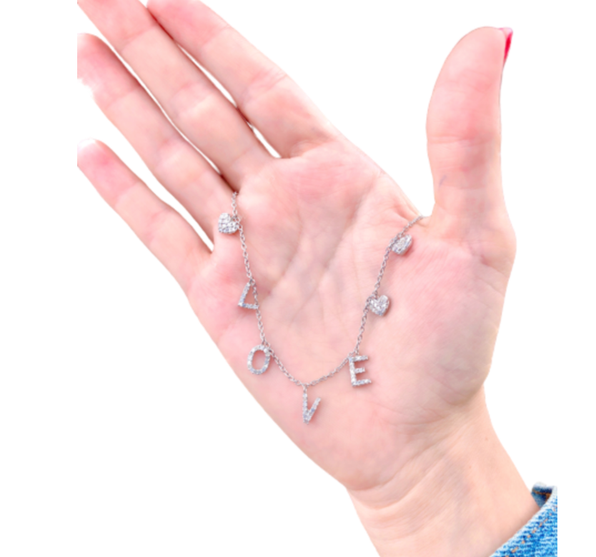 14K diamond love and heart necklace