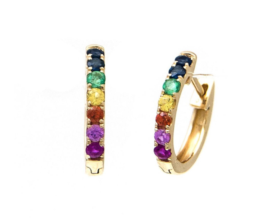 14K yellow gold Rainbow huggie earrings