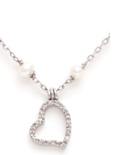 Diamond-Pearl Heart Necklace