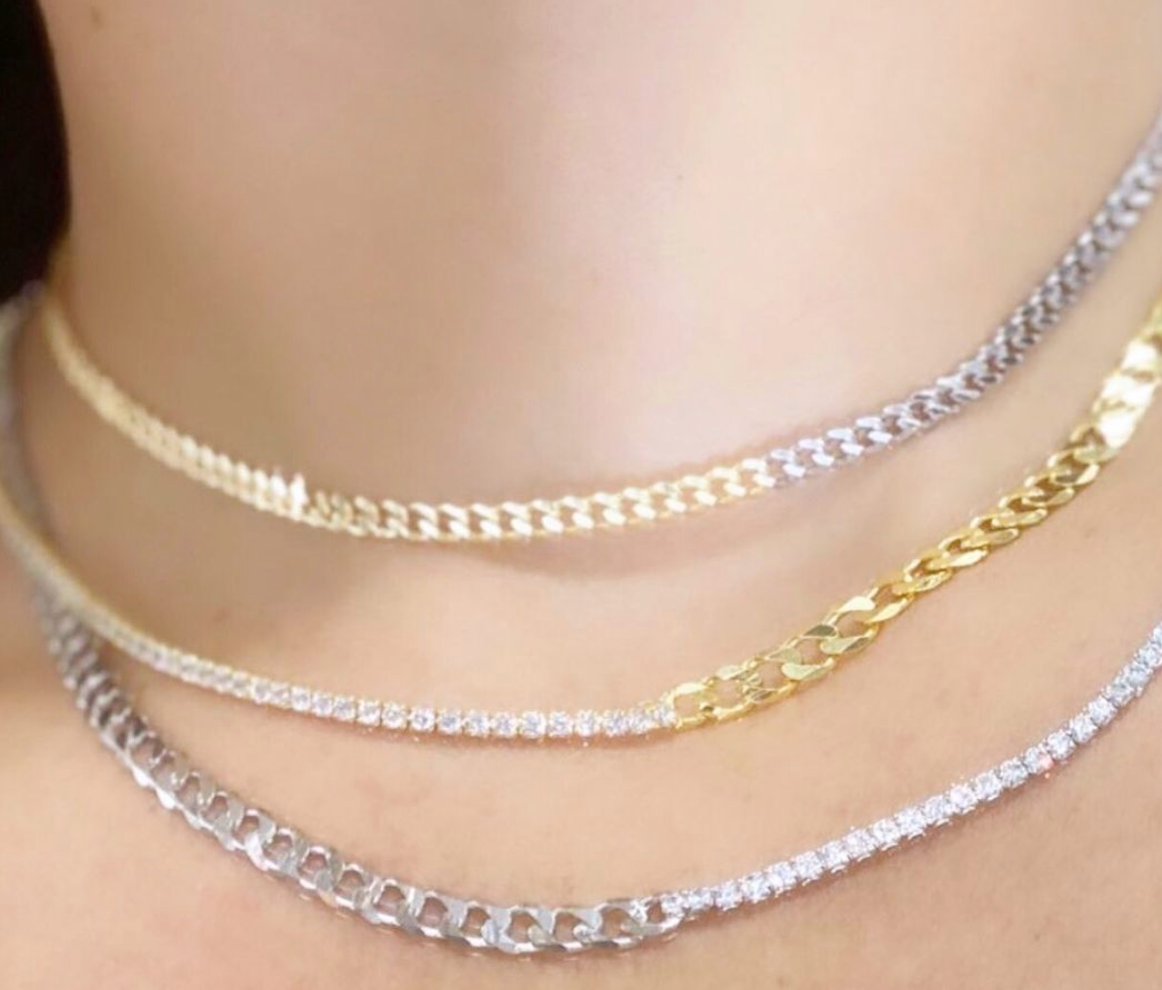 Gold Chain and CZ Choker Necklace