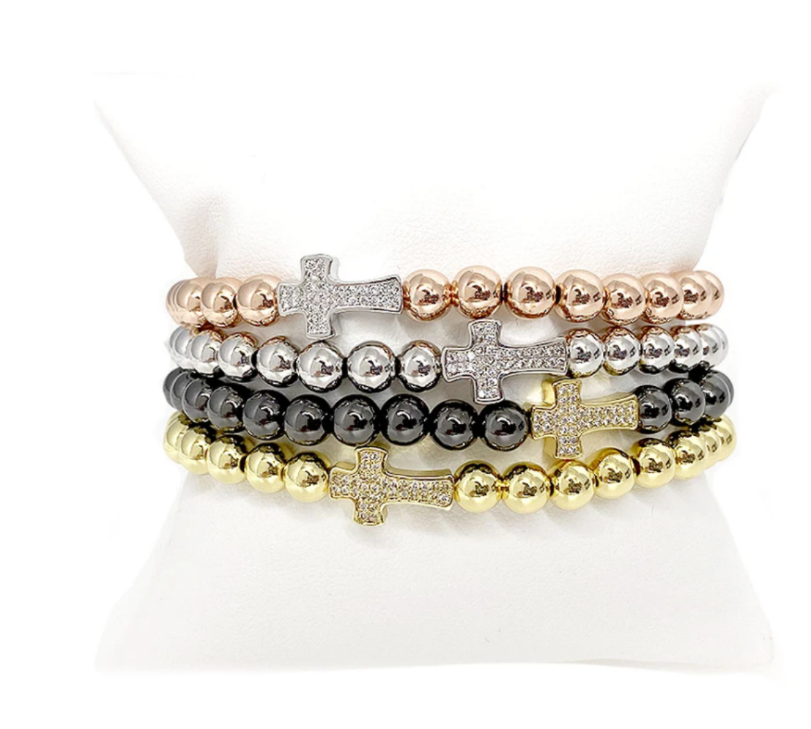 Christine Medium Beaded Cross Bracelet