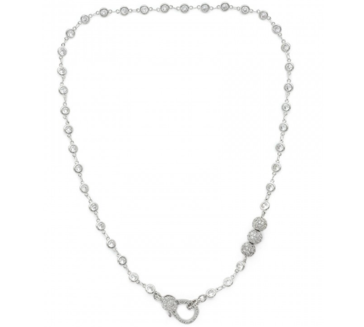 Short CZ Chain Necklace with Triple Pave Detail