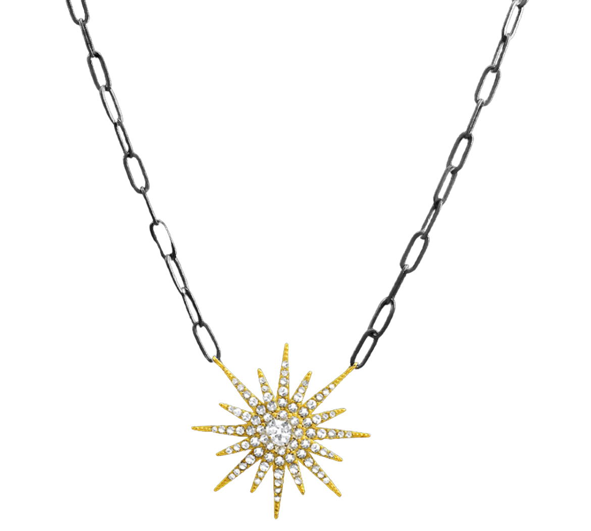 Black Paperclip Necklace with Star Pendant