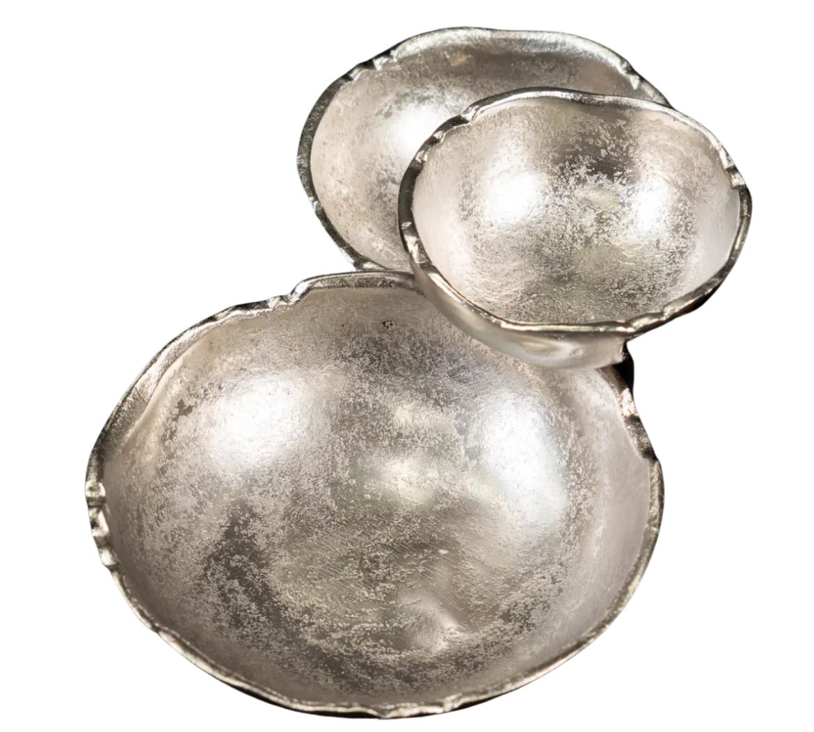 Silver Textured 3-Bowl Dish