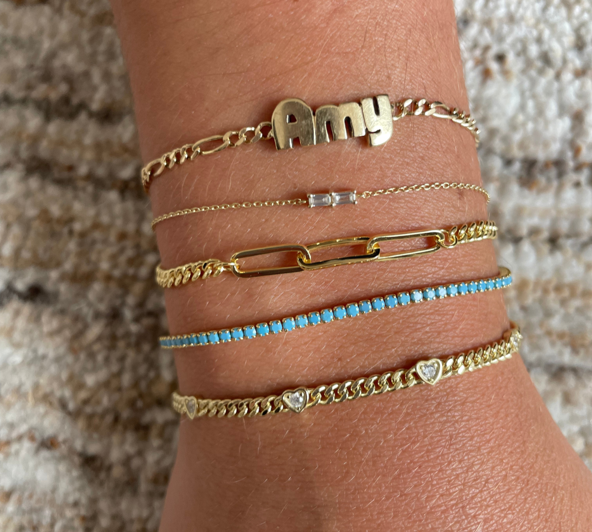 Four CZ Heart Chain Bracelet