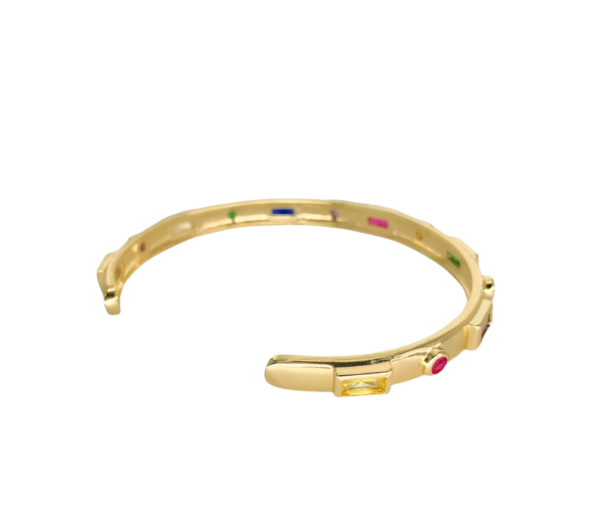Open Rainbow Baguette CZ Cuff