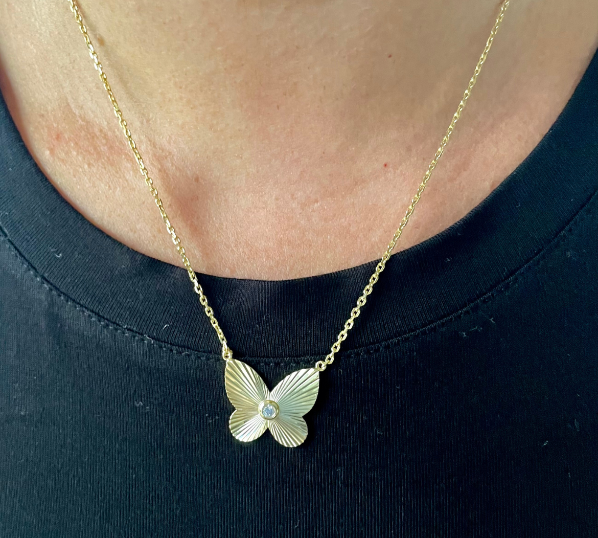 Gold Large Butterfly with CZ