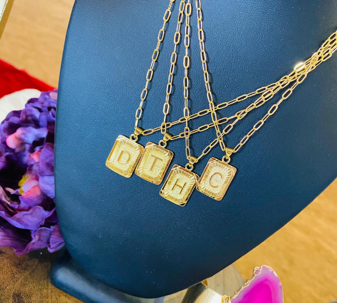 Rectangle Initial Link Necklace