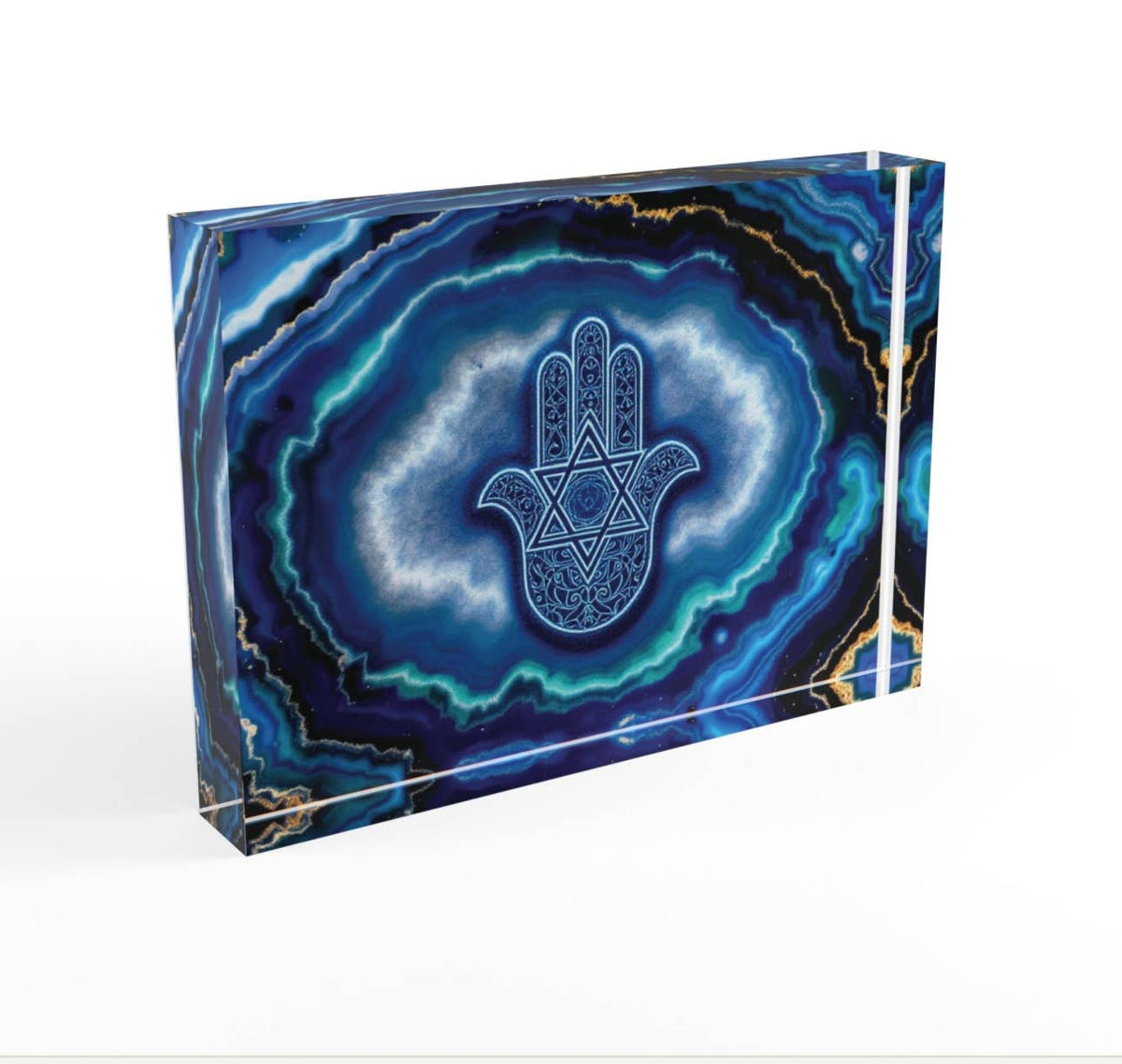 Hamsa Jewish Star Agate Crystal Block  Table Decor   