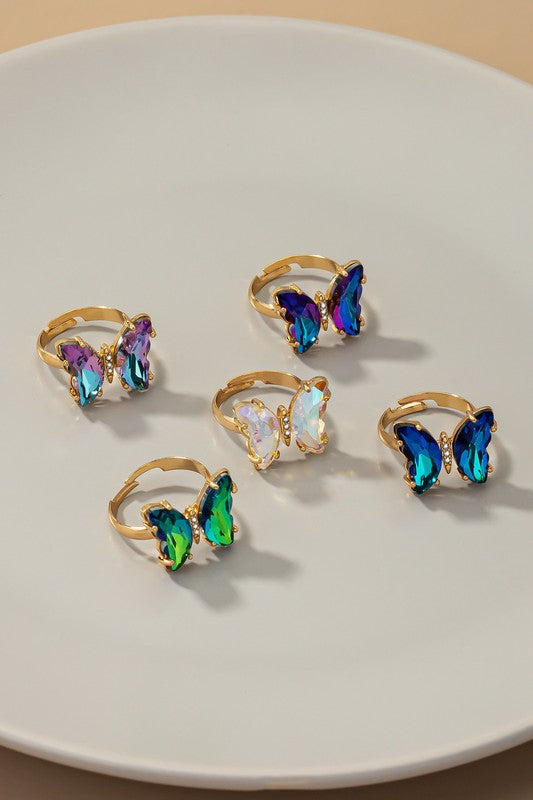 Colorful Glass Butterfly Ring