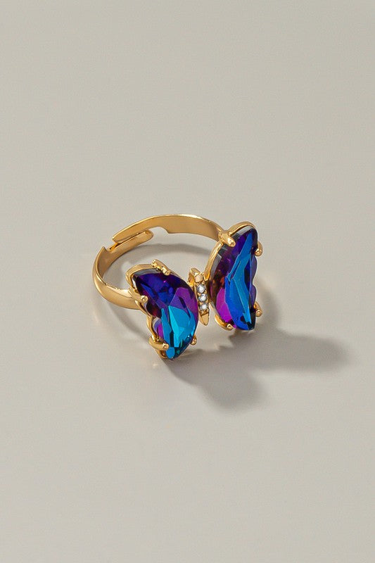 Colorful Glass Butterfly Ring
