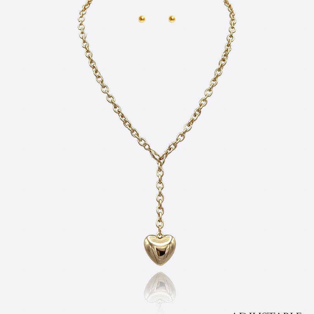 ADJUSTABLE CHAIN PUFFY HEART NECKLACE  K-10047