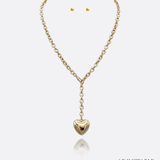 ADJUSTABLE CHAIN PUFFY HEART NECKLACE  K-10047