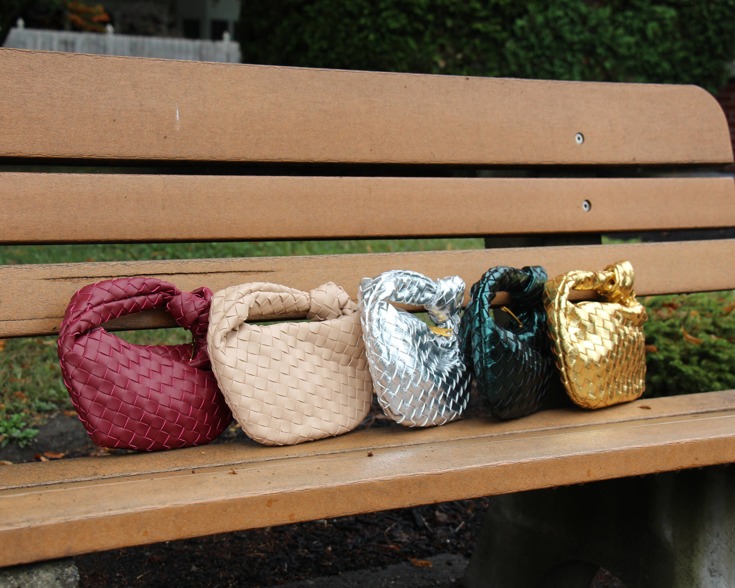 Ava Woven Knotted Handbag Burgundy 