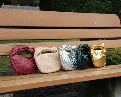 Ava Woven Knotted Handbag Burgundy 