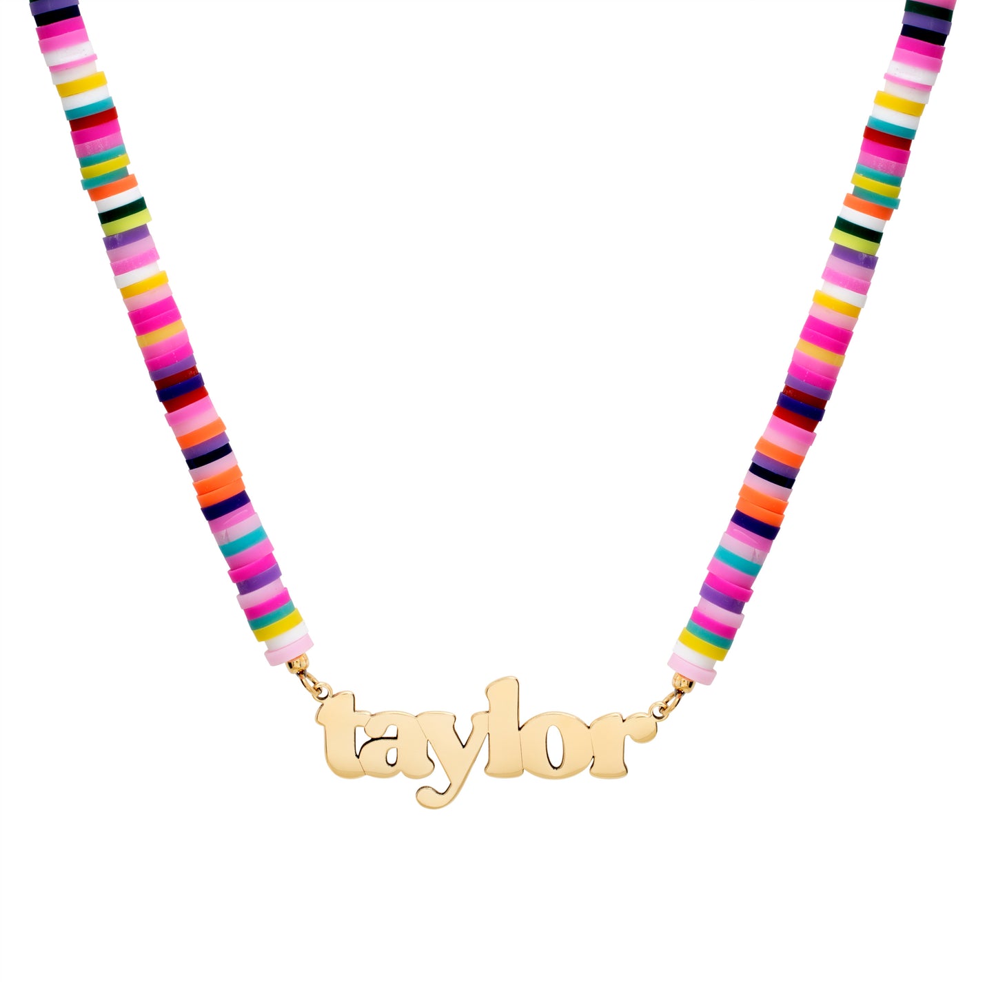Heishi name plate necklace