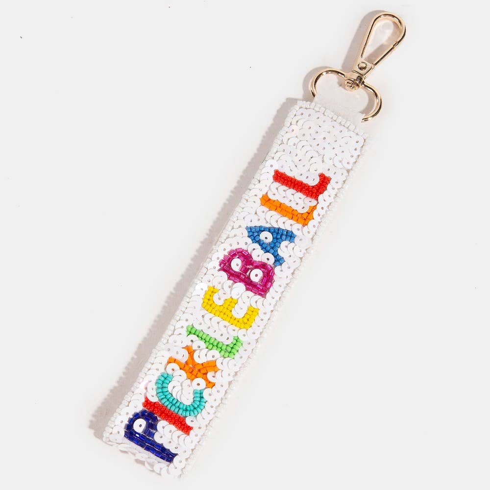 Pickle Baller Seed And Sequin Beaded Keychain