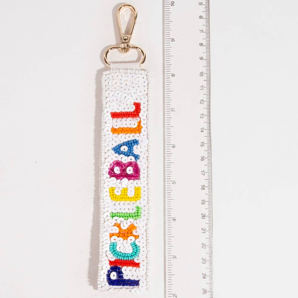 Pickle Baller Seed And Sequin Beaded Keychain