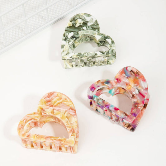 Acetate Heart Jaw Hair Clip Set
