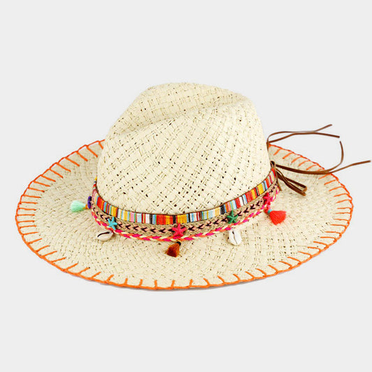 Mixed Color Straw Sun Hat With Woven Detail