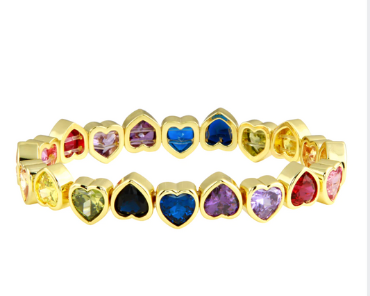 Rainbow Stretchy Bezel Heart Bracelet
