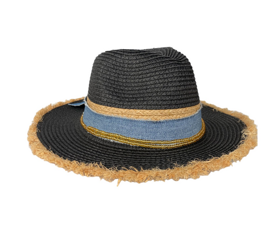 Amagansett Classic Frayed Black Straw Hat