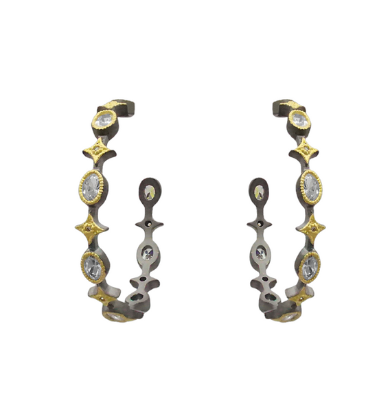 Gunmetal and Gold Hoop Earring