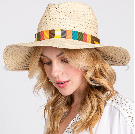 Multi Color Stripe Band Straw Hat
