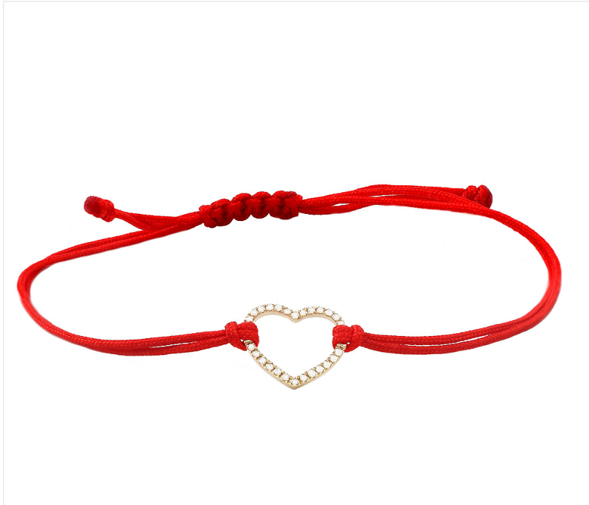 Diamond Heart Bracelet o Red Cord