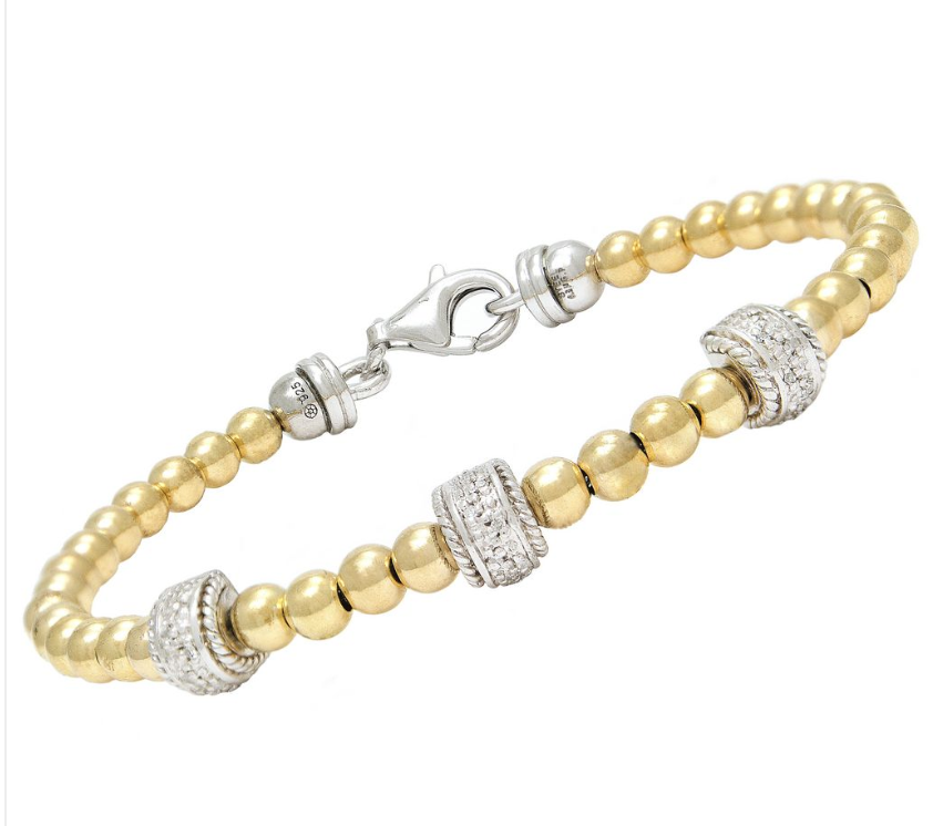 Beaded Bracelet with pave diamond Barrels