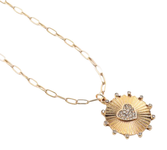 Paperclip Heart Disc Necklace